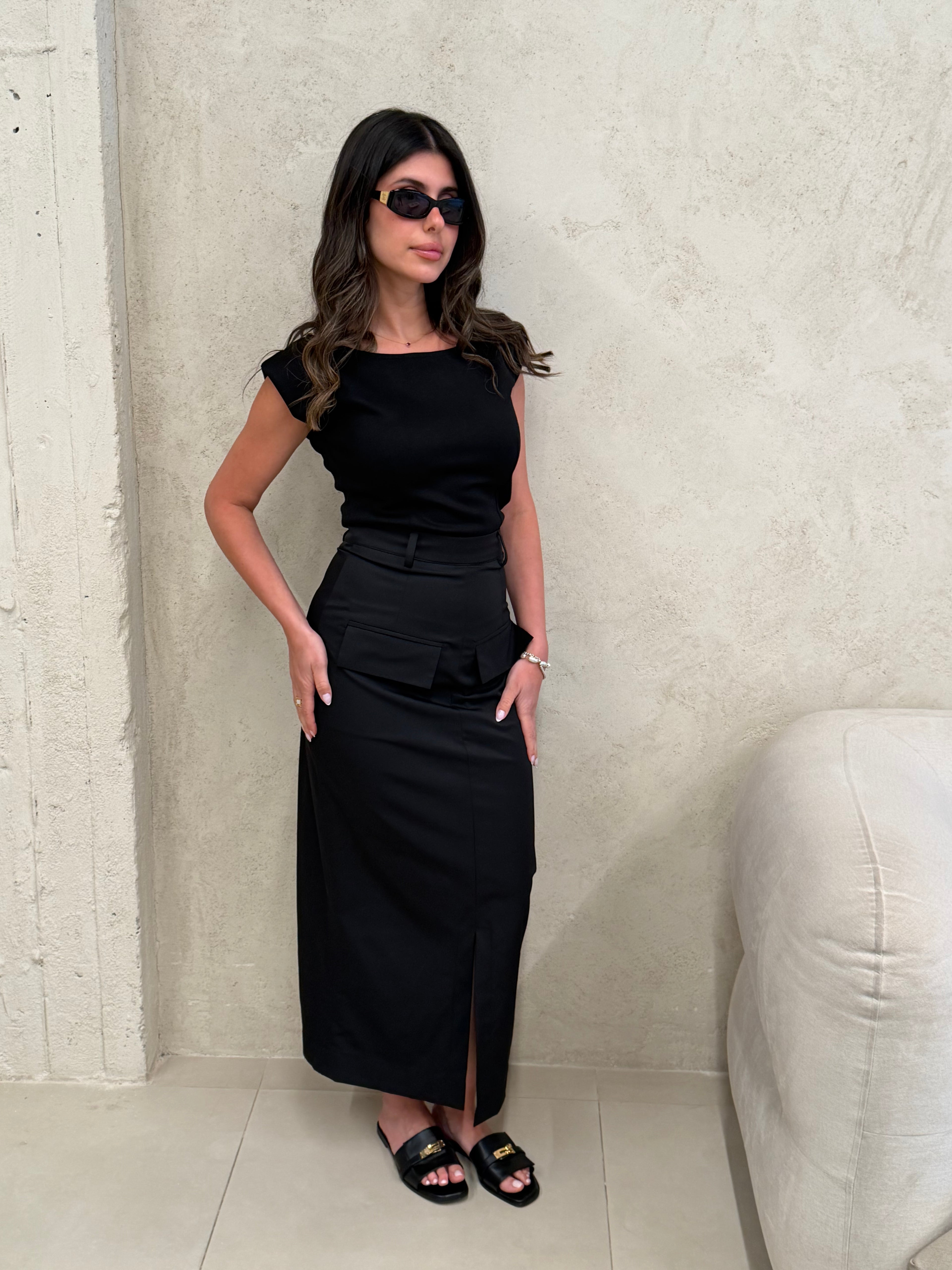 Sorrento Black Top & Maxi Skirt Set
