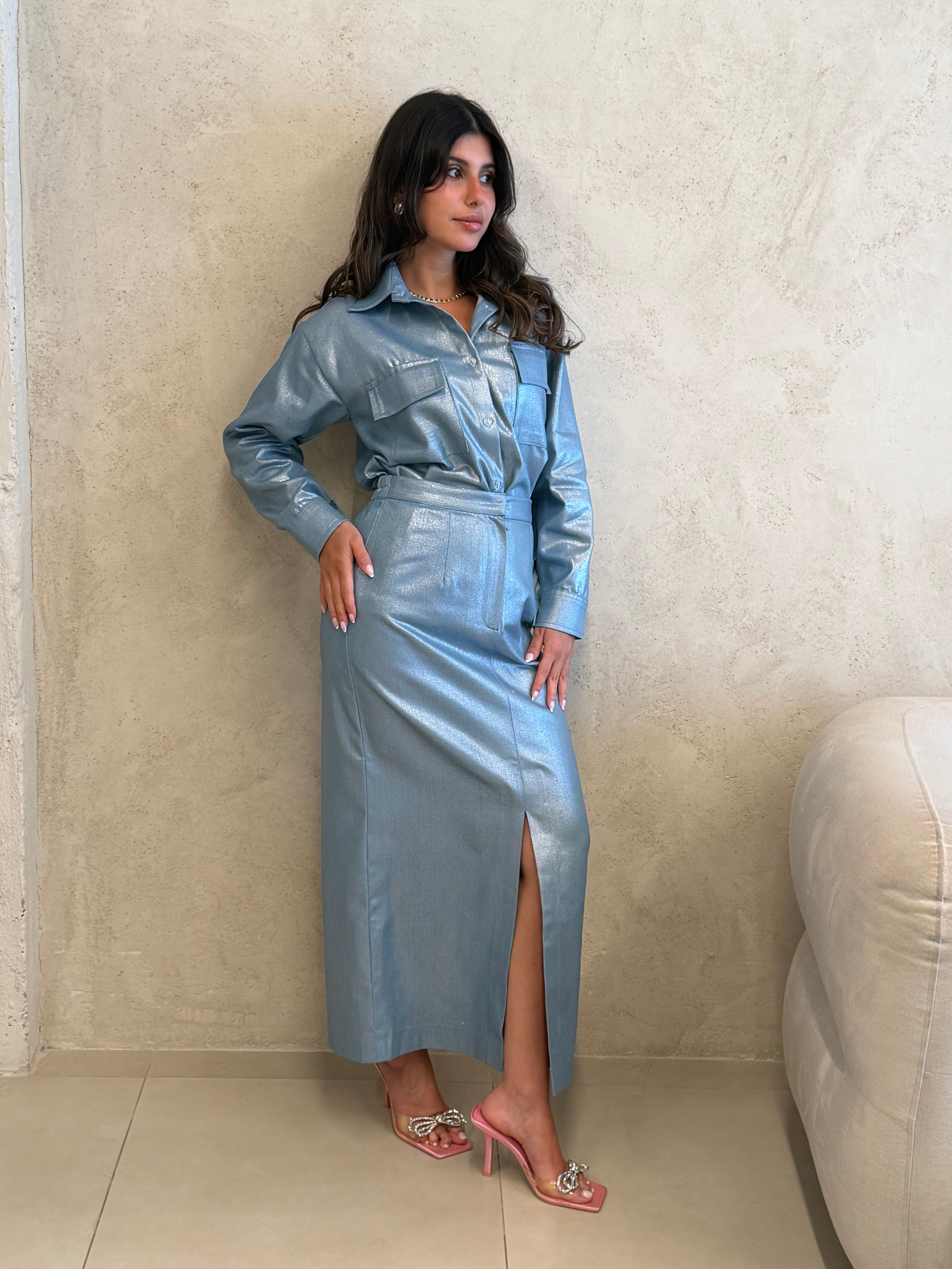Portofino Metallic Denim Skirt Set