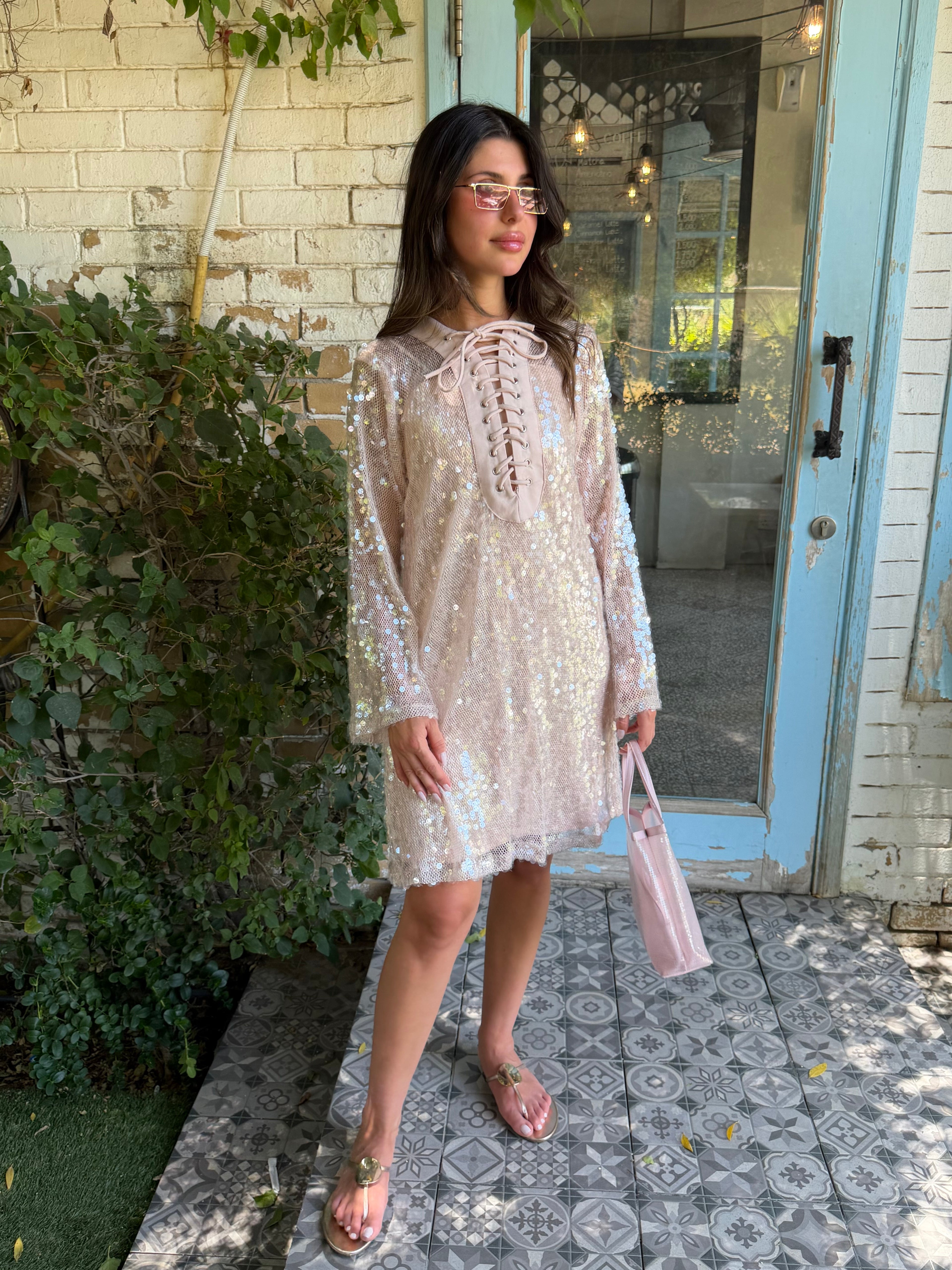 Santorini Cover-Up Dress with Matching Headband – Baby Pink