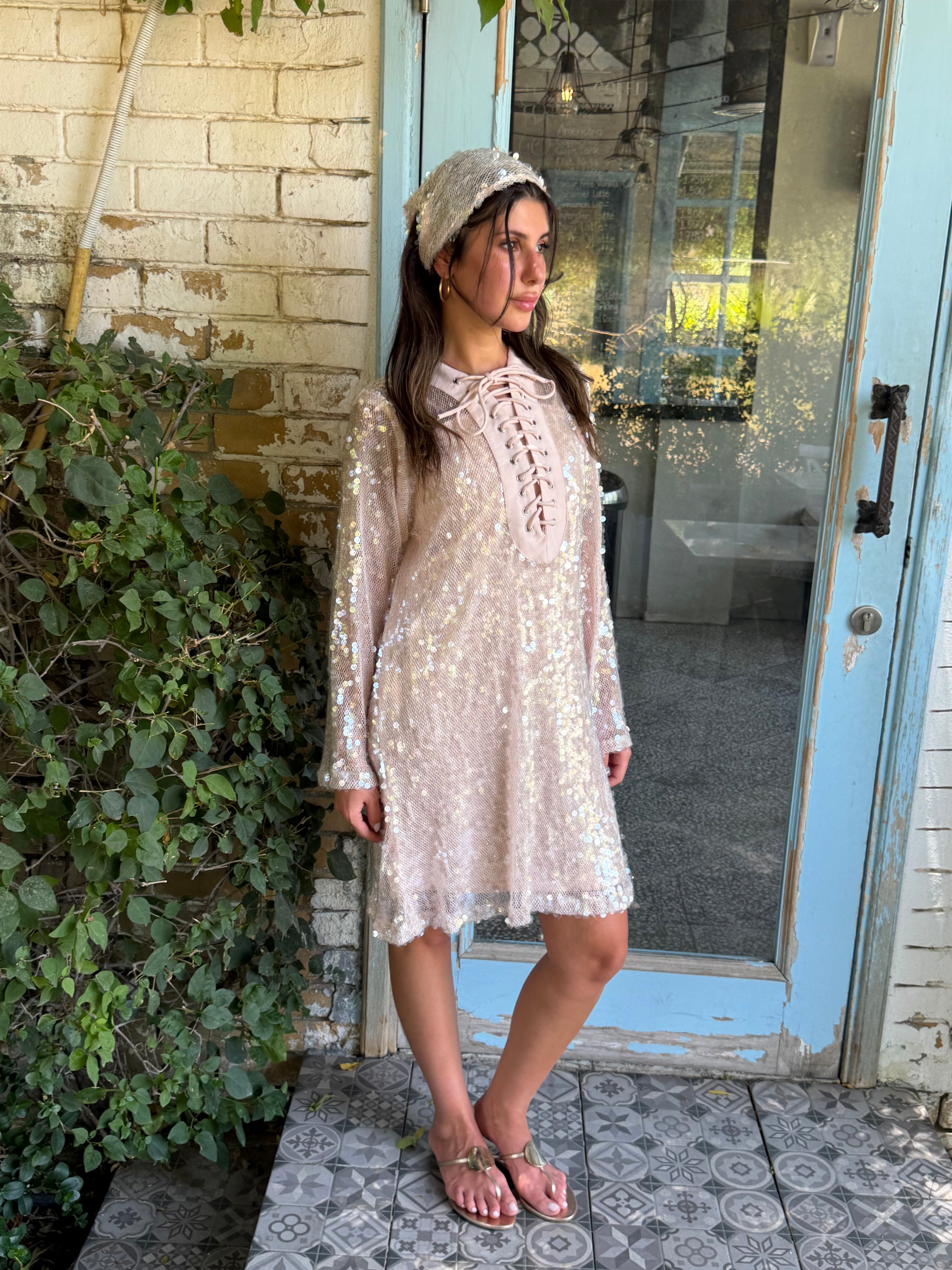 Santorini Cover-Up Dress with Matching Headband – Baby Pink
