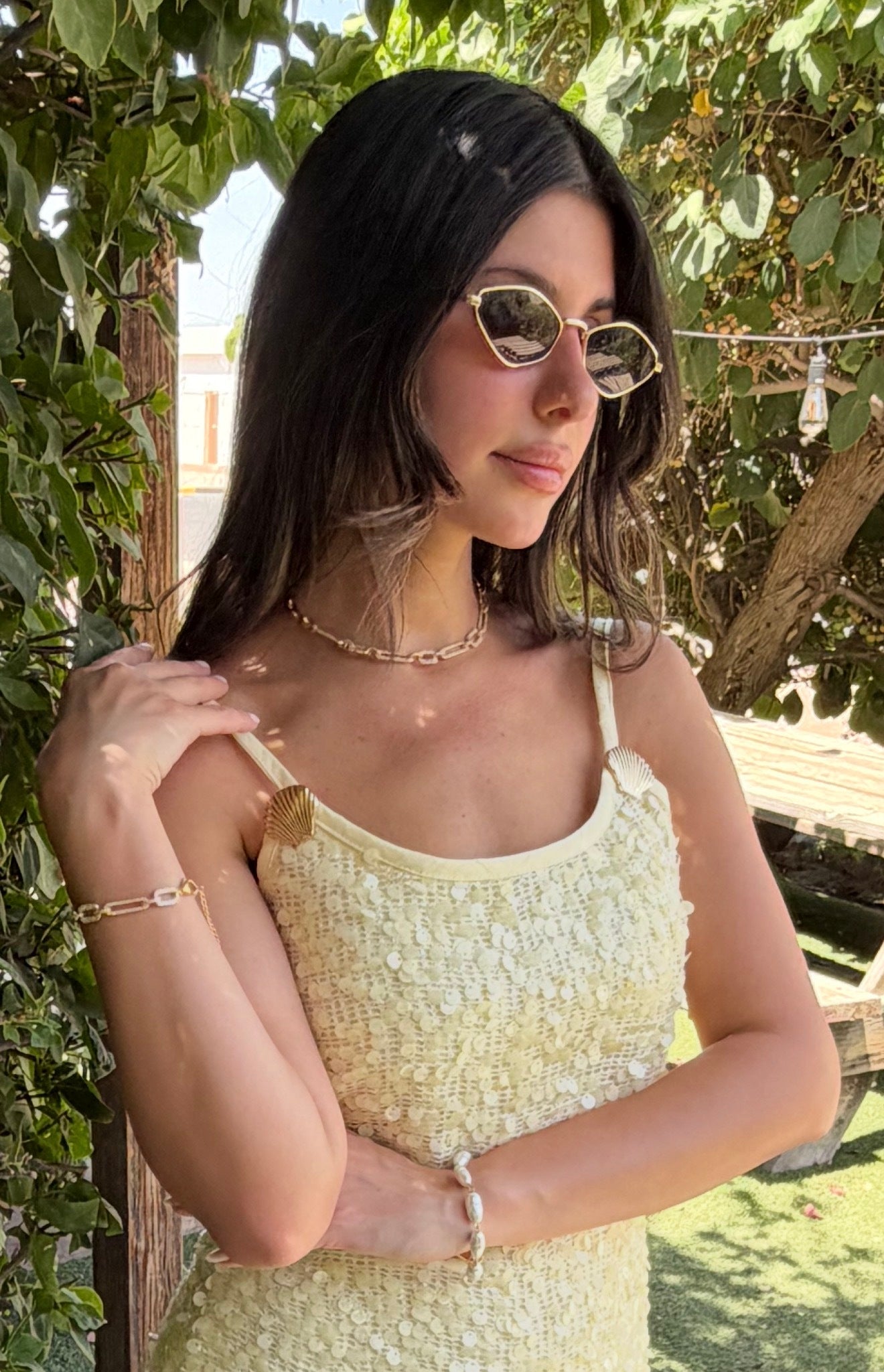Mykonos Seashell Mini Dress – Soft Yellow