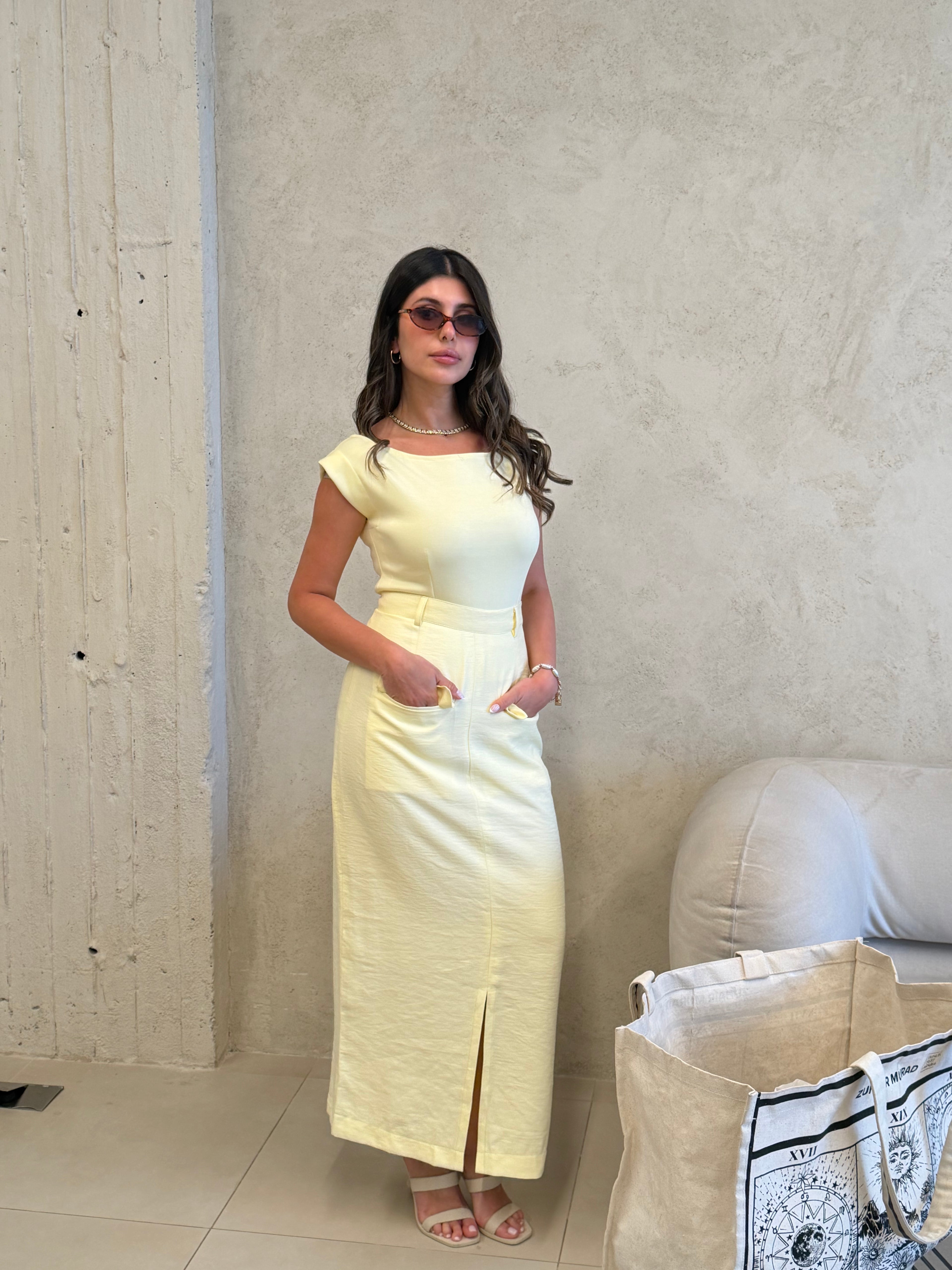 Sorrento Butter Yellow Top &amp; Maxi Skirt Set