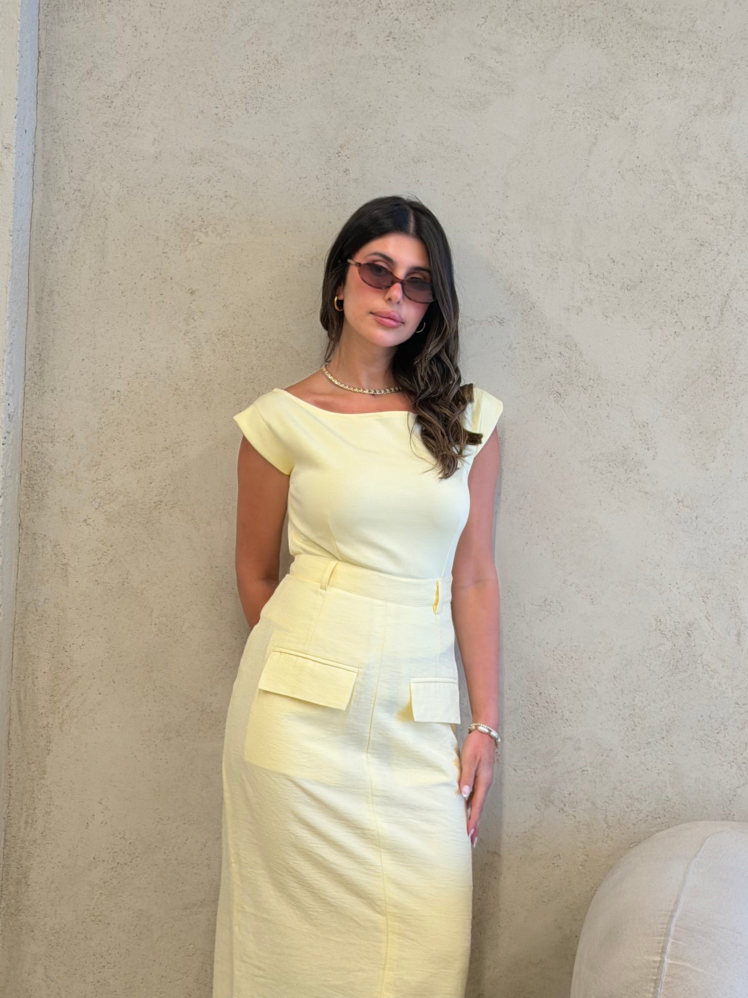 Sorrento Butter Yellow Top &amp; Maxi Skirt Set
