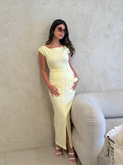 Sorrento Butter Yellow Top &amp; Maxi Skirt Set