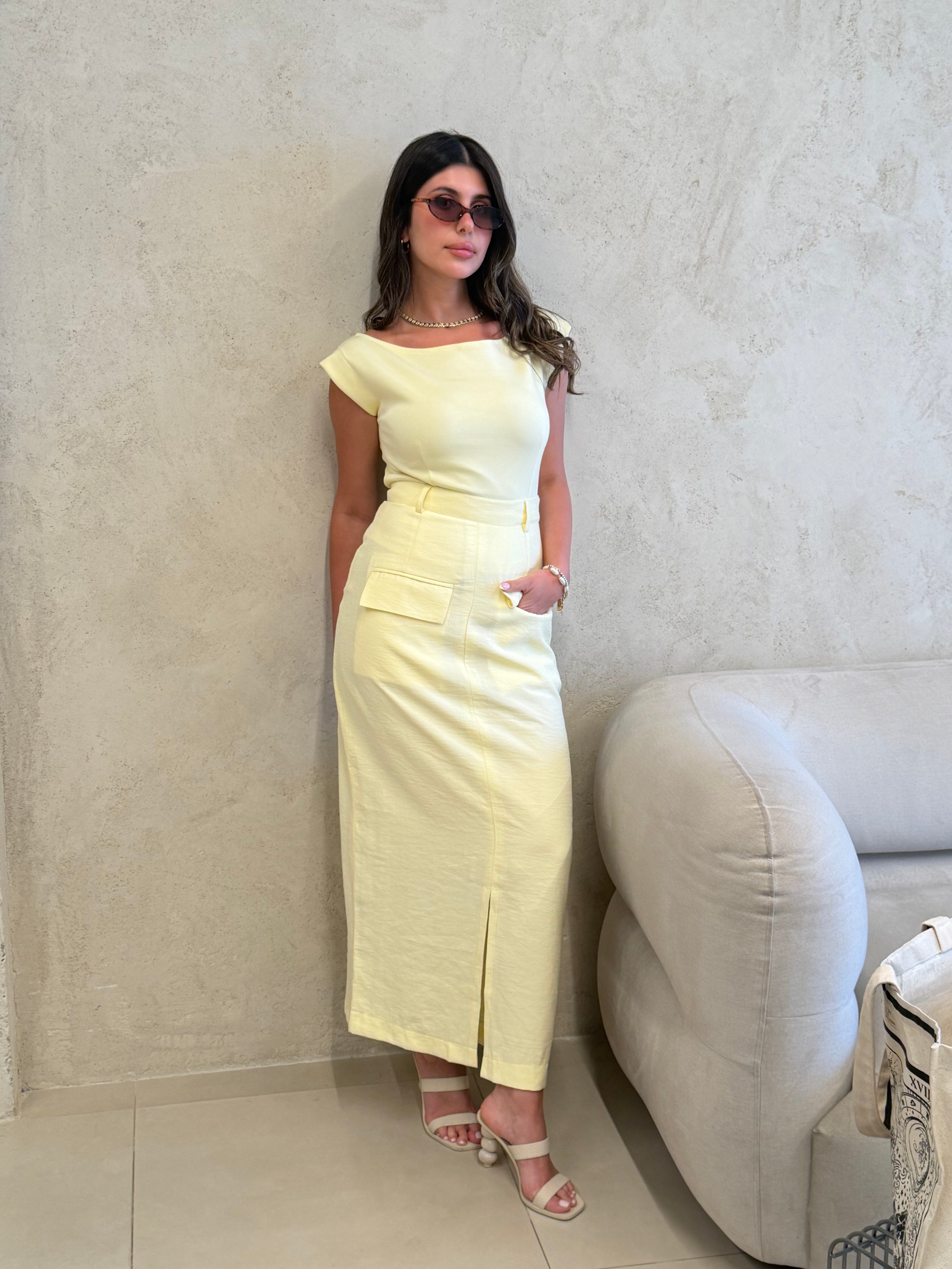 Sorrento Butter Yellow Top &amp; Maxi Skirt Set