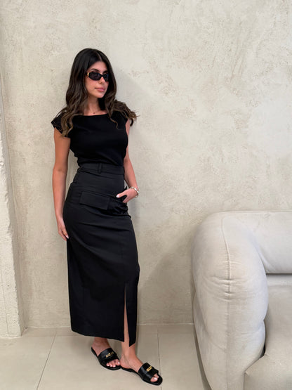 Sorrento Black Top &amp; Maxi Skirt Set