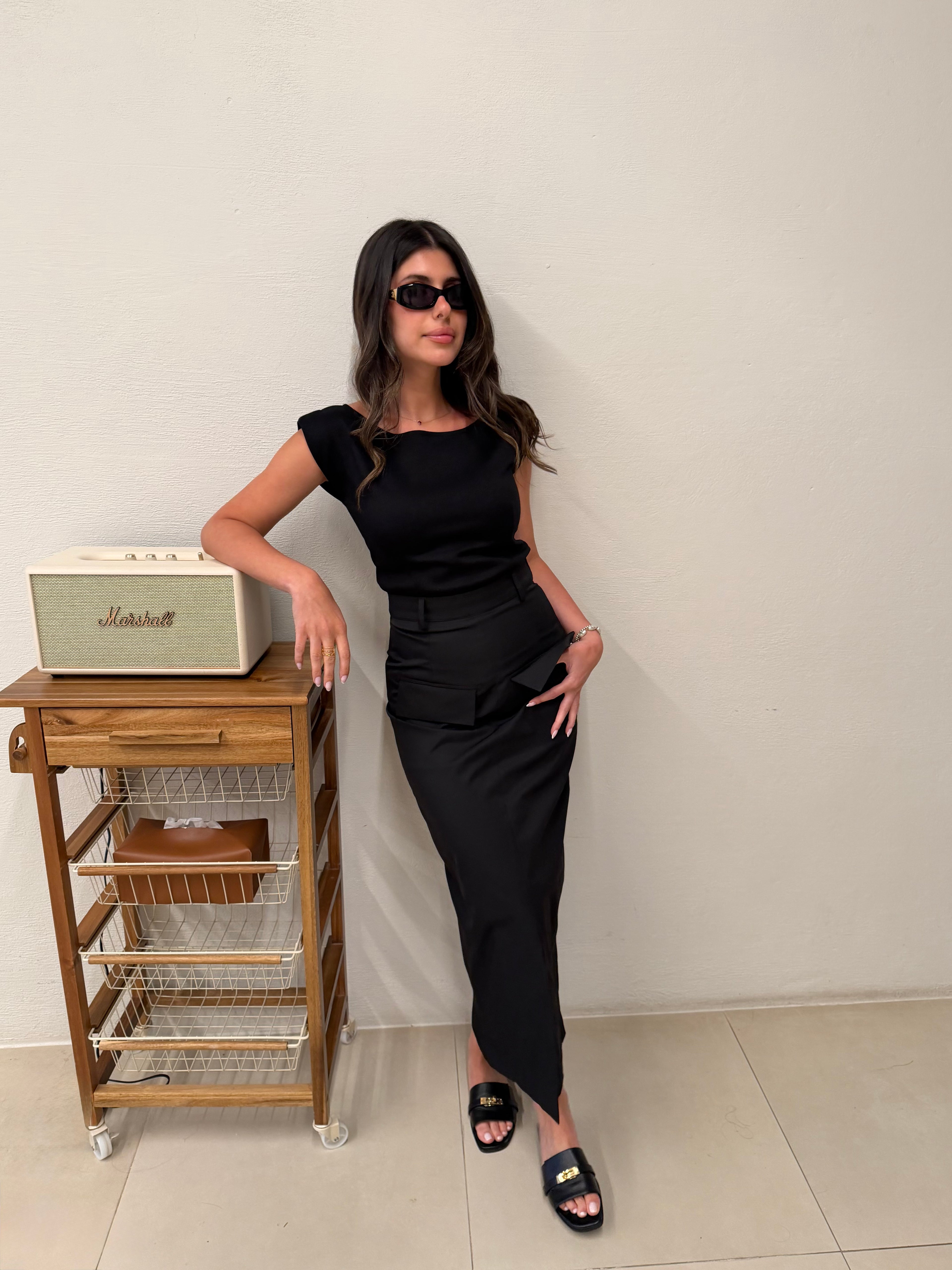Sorrento Black Top &amp; Maxi Skirt Set