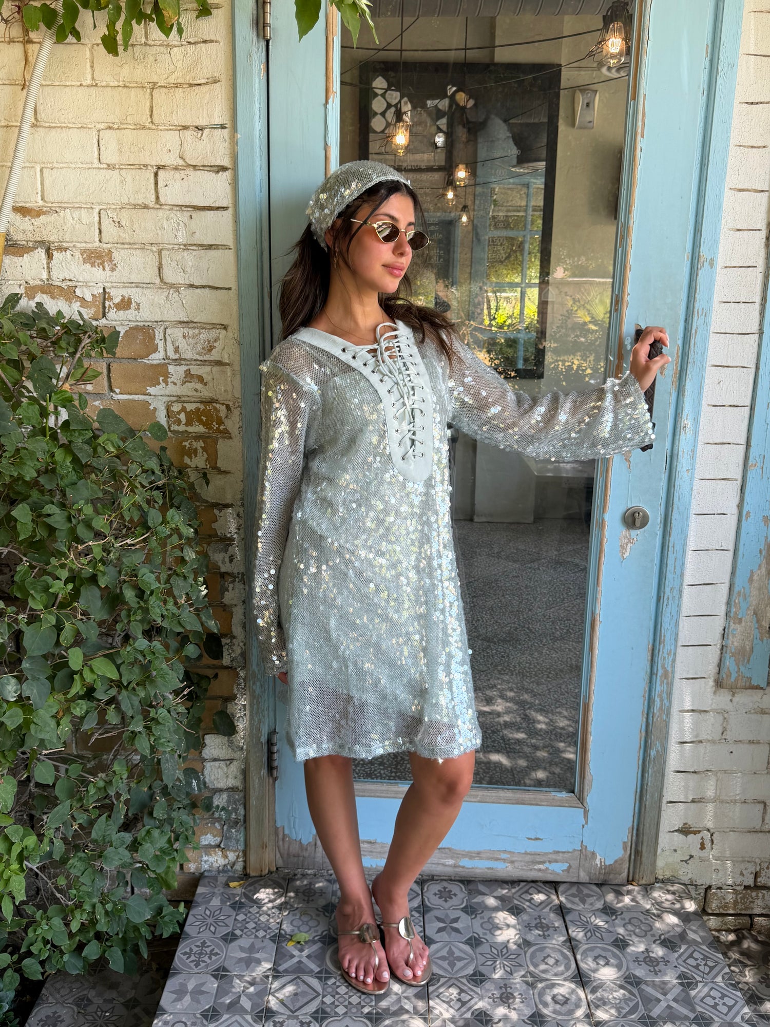 Santorini Cover-Up Dress with Matching Headband – Mint Green