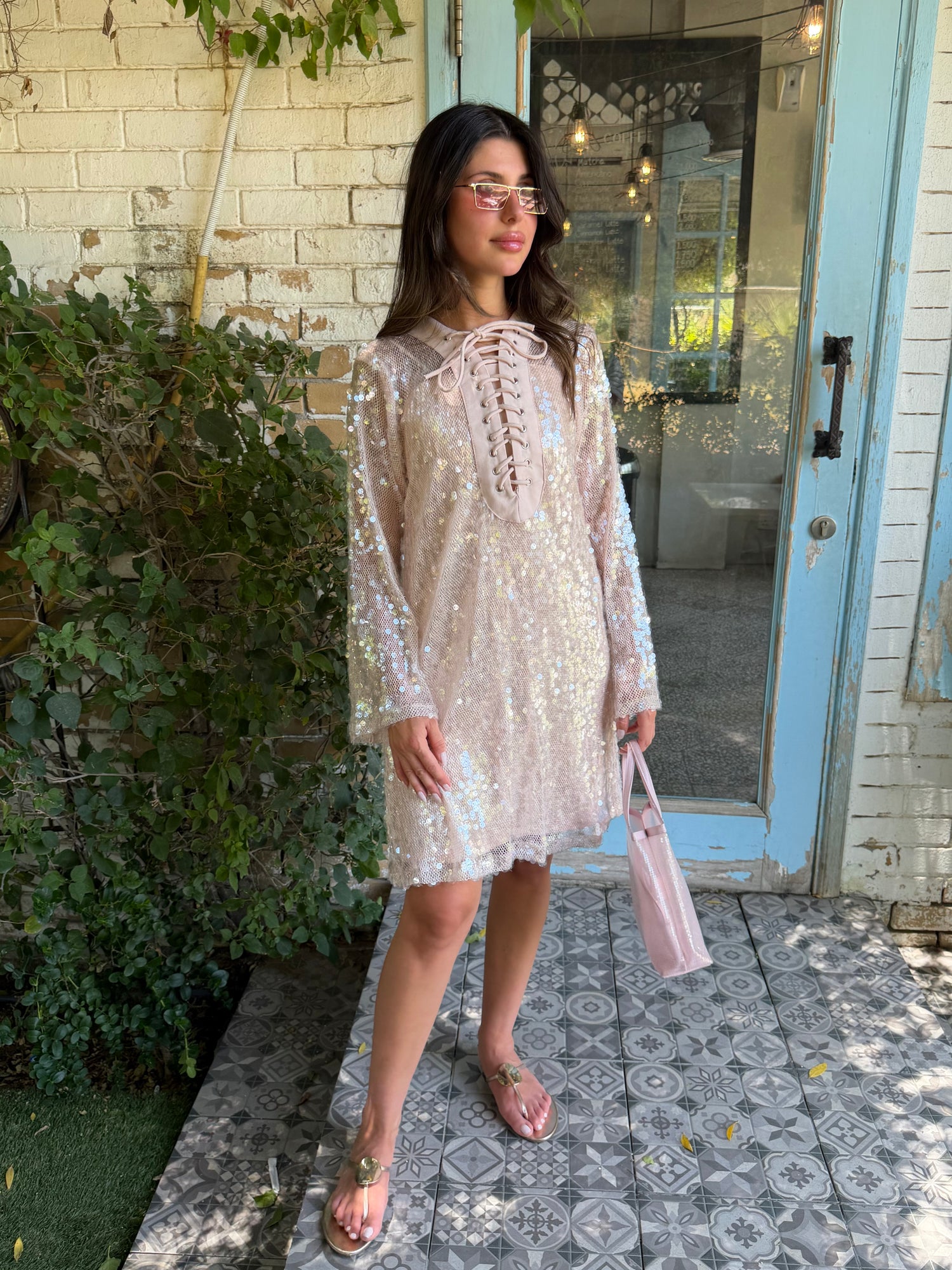 Santorini Cover-Up Dress with Matching Headband – Baby Pink