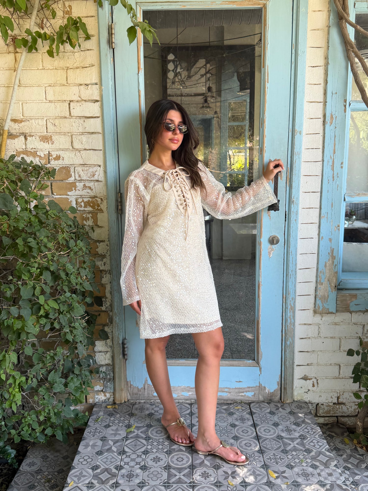 Santorini Sequin Cover-Up Dress with Matching Headband – White
