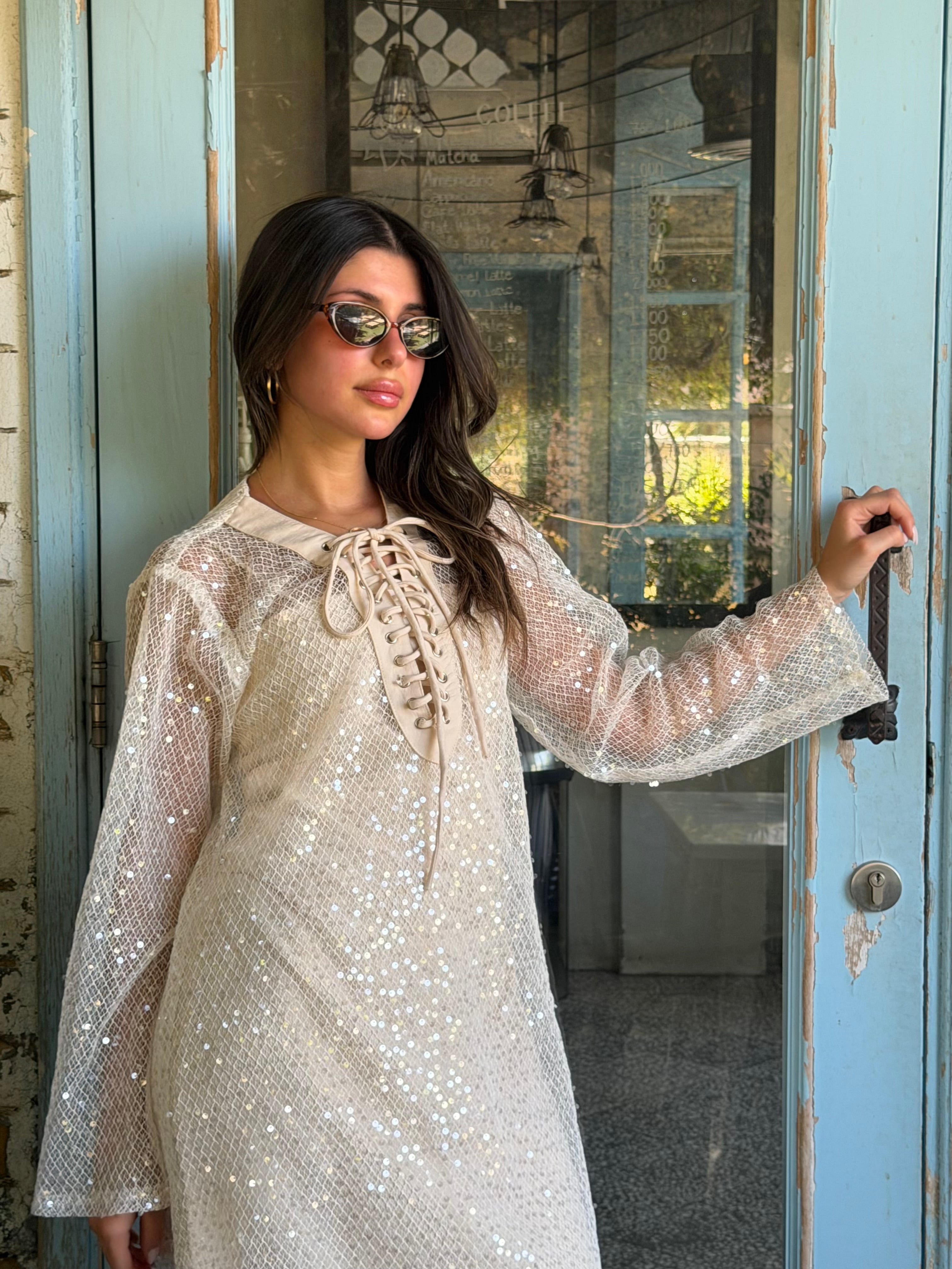 Santorini Sequin Cover-Up Dress with Matching Headband – White