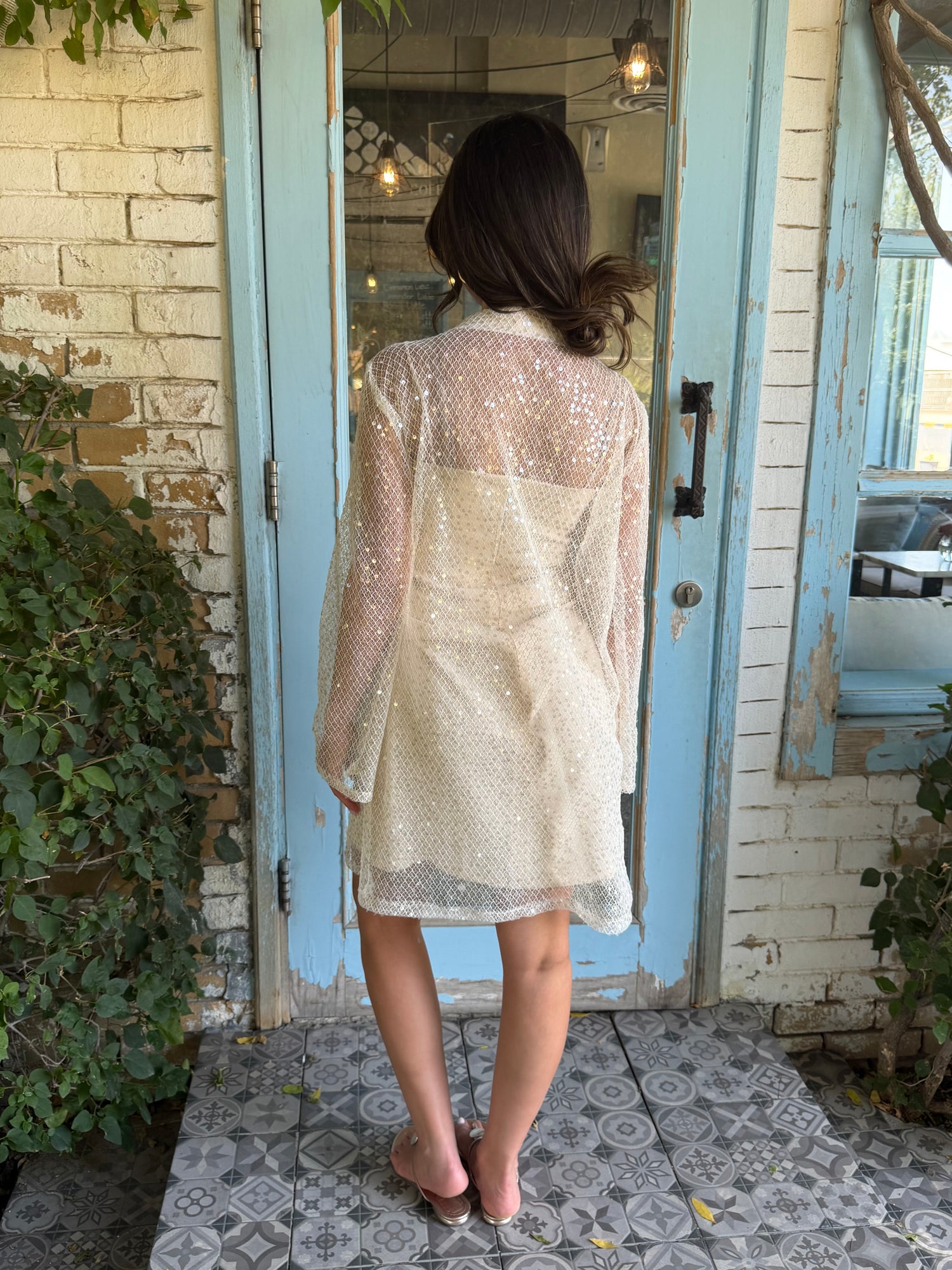 Santorini Sequin Cover-Up Dress with Matching Headband – White