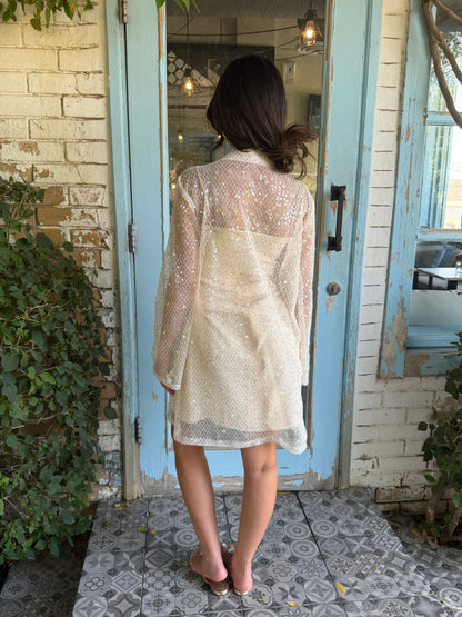 Santorini Sequin Cover-Up Dress with Matching Headband – White